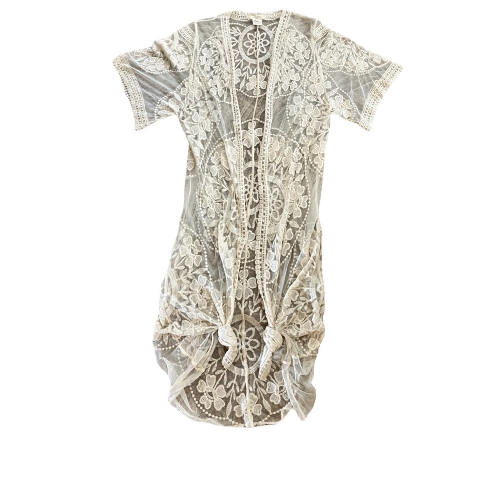 Solitaire Lace Duster/Swim Cover Up, Sz. M, Lace, Cream Color